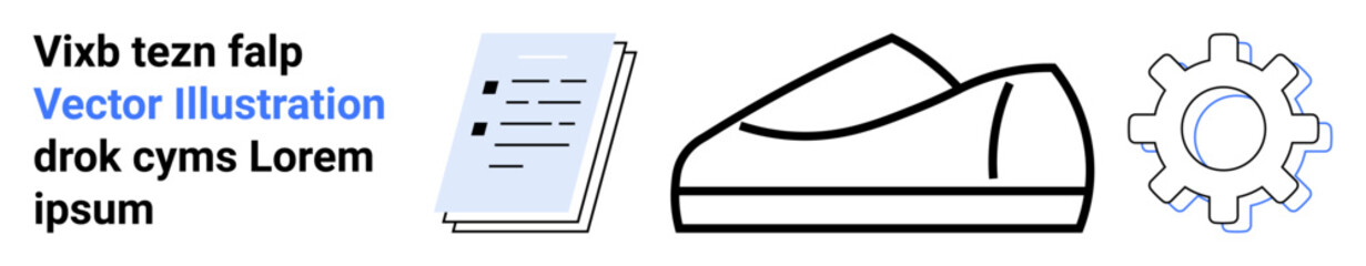 Business document, sneaker, and gear symbol. Ideal for business, productivity, workflow, logistics, automation, technology, fitness. Stylized landing page