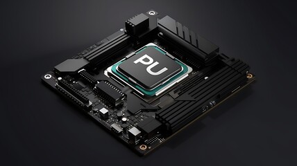 Obraz premium Mini PC motherboard closeup; processing unit; dark background; tech concept; website use