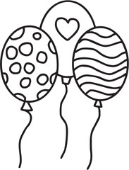 3 balloons with cute patterns in black and white monochrome DNR style 1