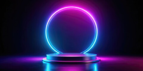 Neon Purple Blue Holographic Display Pedestal Mockup - Sci-Fi 3D Rendering
