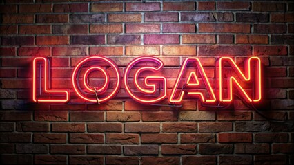 Fototapeta premium Neon Sign Logan - Silhouette Brickwork - 3D Banner Ad