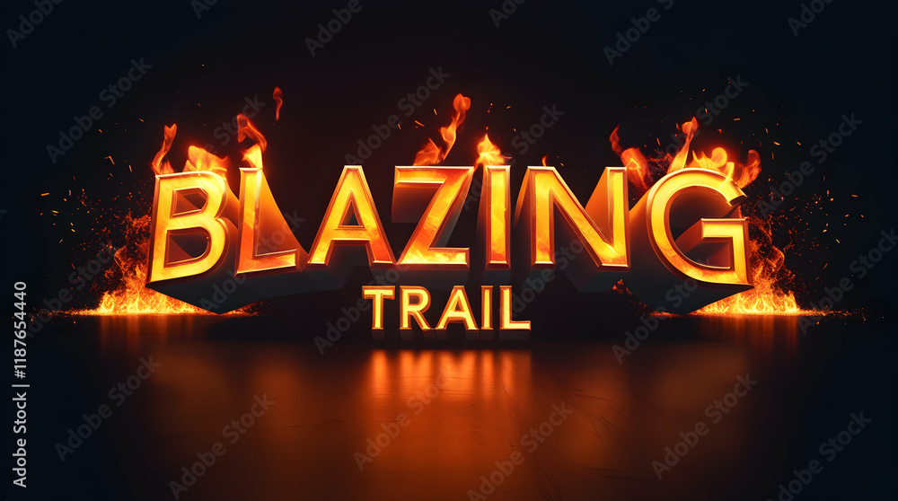 Poster text ?blazing trail? in fiery font, background of flames. possible for an intro or game, dark theme