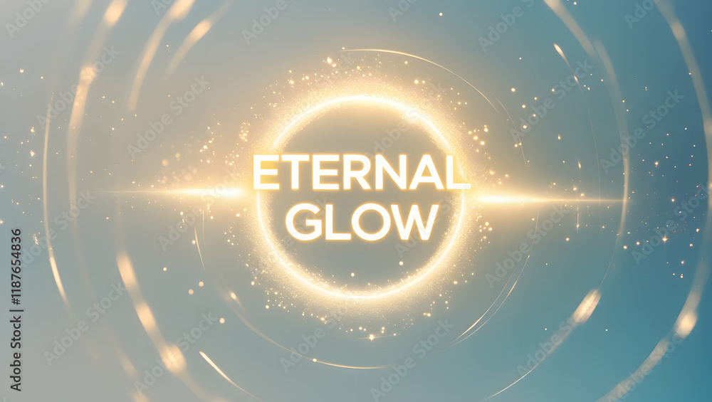 Poster text in a golden circle with light streaks on a gradiant background, used for an intro screen, overl