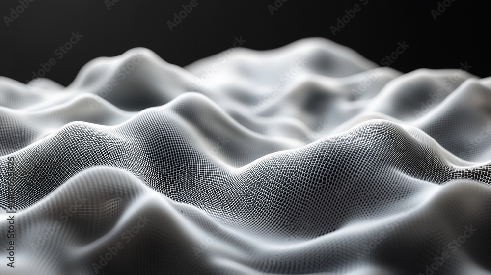Poster Abstract grayscale 3D rendering of undulating waves.