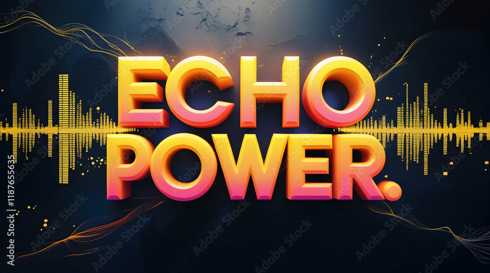Poster text with two words in orange with yellow highlights on a dark background with lines and graphic equ