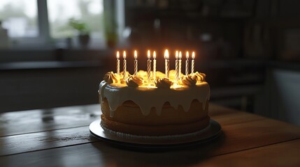 Delicious birthday cake with lit candles, festive celebration dessert in vibrant party setting