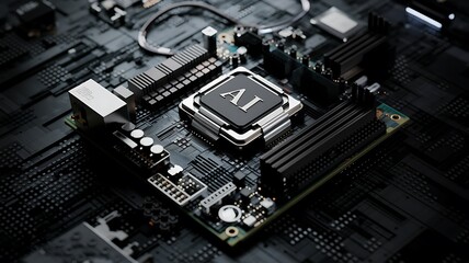 AI chip on motherboard, technology future, digital background