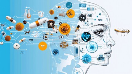 biotechnology pharmaceuticals concept. Human Profile with Scientific and Digital Elements