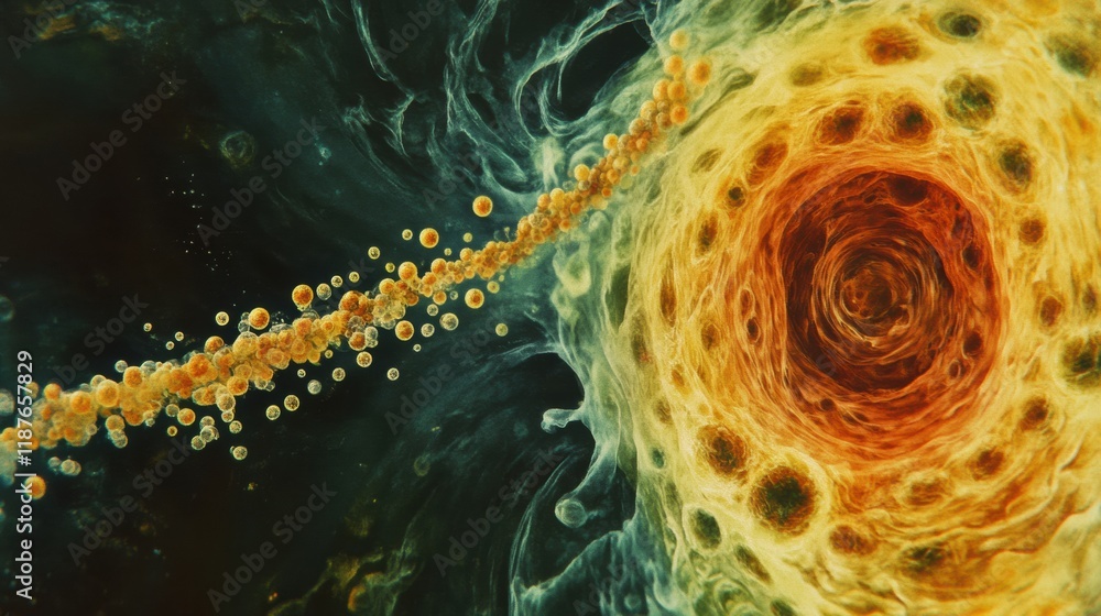Aufkleber swirling bacteria and microbes flowing through a vibrant liquid environment filled with dynamic moti