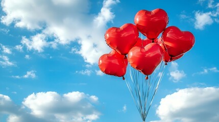 Fototapeta premium Heart-Shaped Balloons Floating Under a Bright Sky