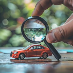 Magnifying Glass and Red Toy Car Model