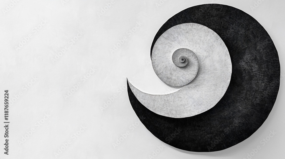 Poster abstract grayscale spiral art; yin and yang concept.
