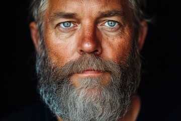 Fototapeta premium Mature caucasian male with gray beard and deep blue eyes