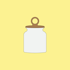 Glass storage jar with wooden lid vector illustration on yellow background