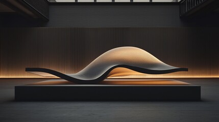 Illuminated sculptural wave-shaped bench in modern interior.