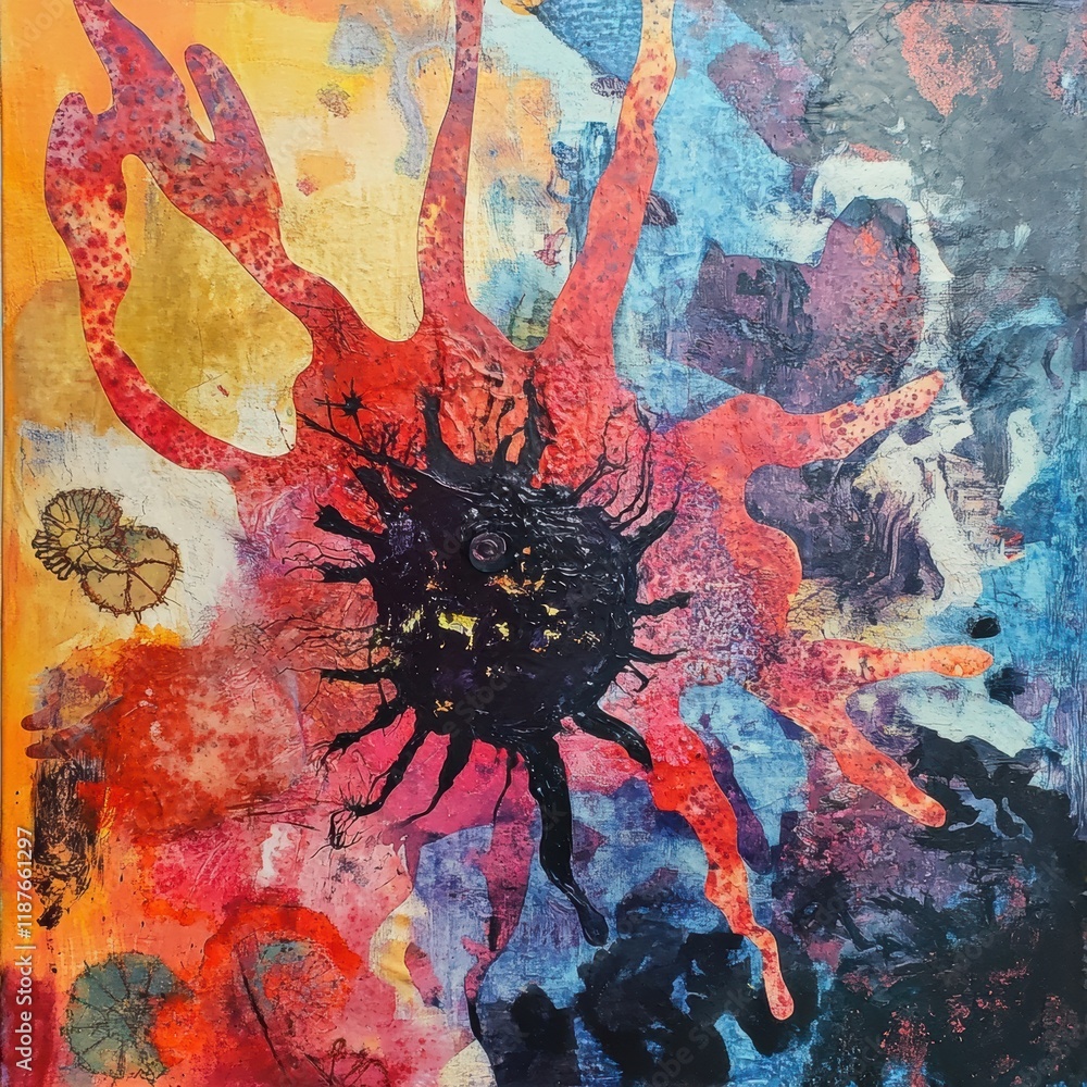 Fototapete virus mutating and transforming in a vibrant abstract representation showcasing its dynamic nature. 