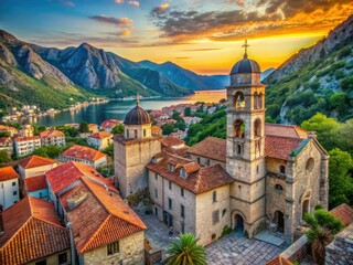 Fototapeta premium Panoramic Franciscan Church St. Clare Kotor Montenegro AI Art