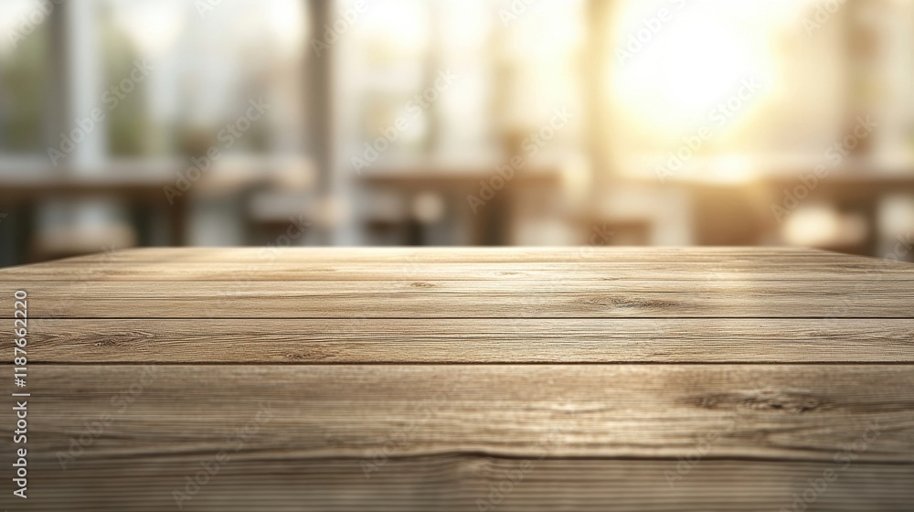 Poster wooden table in focus with a blurred background creating a soft depth of field effect