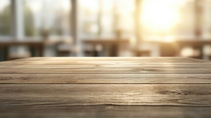 Wooden table in focus with a blurred background creating a soft depth of field effect