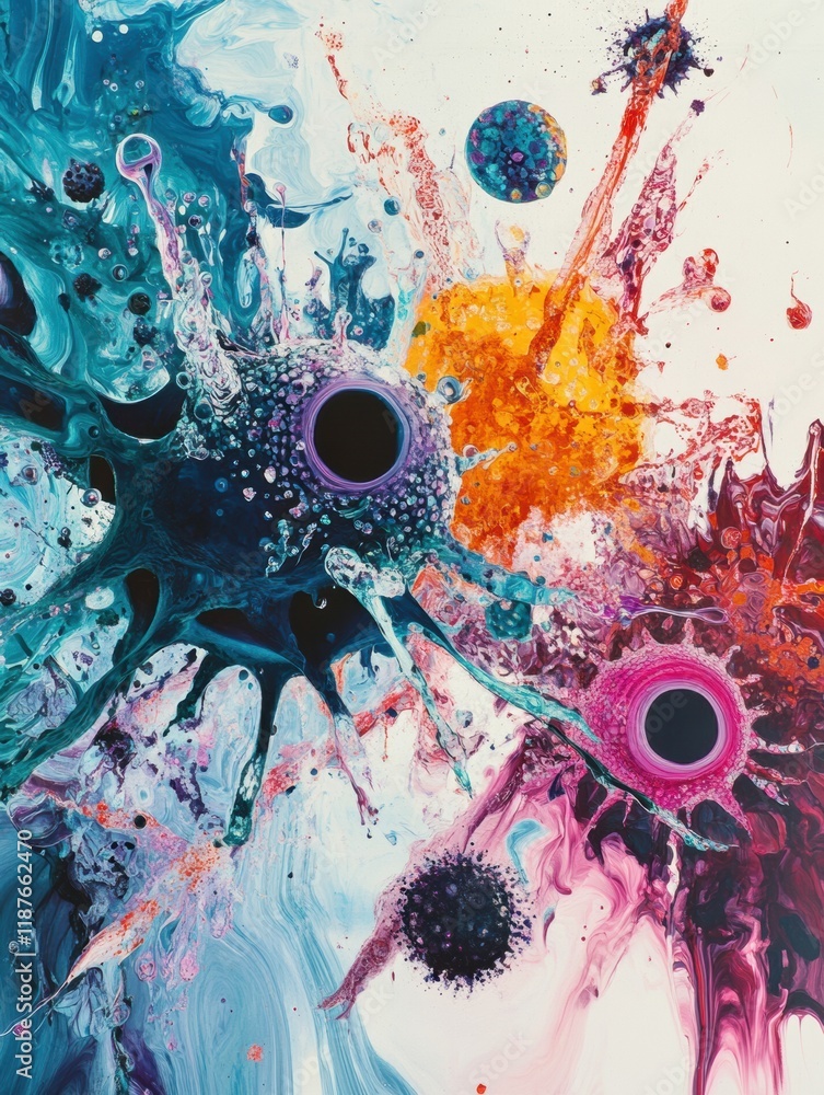 Poster virus metamorphosis showcasing colorful transformations and mutations in a dynamic abstract represen