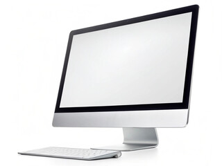 Desktop monitor and keyboard on white background, tech setup