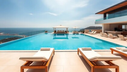 Fototapeta premium Modern Infinity Pool Overlooking Scenic Ocean View