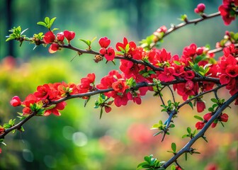Panoramic Red Blooms Branch