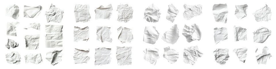 Crumbled paper isolated on transparent background, Set of