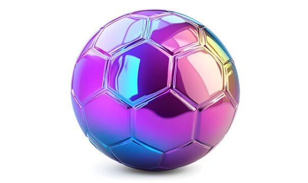Iridescent holographic soccer ball on white background. - Powered by Adobe