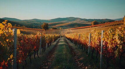 Fototapeta premium Vibrant Autumn Vineyard Landscape - Scenic Winery Photography