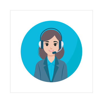 Call Center Woman Vector Illustration, Flat Design Character