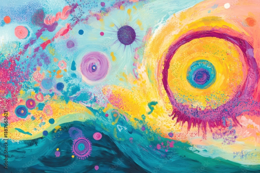 Aufkleber Swirling bacteria and microbes move gracefully through a vibrant liquid landscape showcasing an abstract representation of life. Generative AI