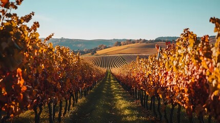 Fototapeta premium Vibrant Autumn Vineyard Landscape - Scenic Winery Photography