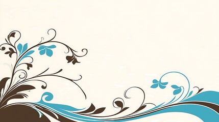 Abstract Floral Design Brown Teal Swirls Background