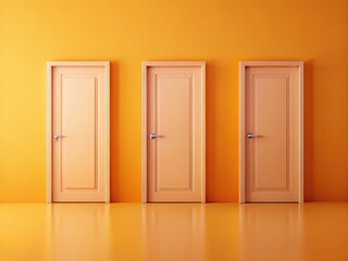 Pastel Orange Doors, Choice, Decision Making - 3D Render