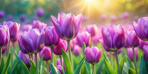 Fototapeta premium Pastel Purple Tulips Watercolor Field - Tilt Shift Art for Print