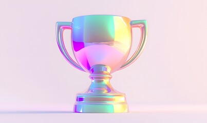 Iridescent trophy on pastel background.