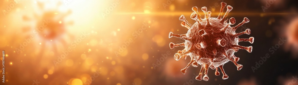 Aufkleber a digital depiction of a virus particle illuminated by warm light, highlighting its structure and th