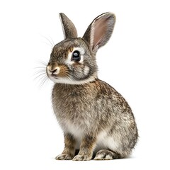 Adorable brown rabbit sitting, white background, pet, Easter
