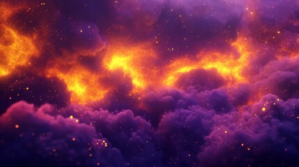 Naklejka premium Vibrant cosmic nebula with fiery orange and purple hues