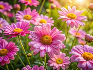 Obraz premium Pink Daisies Garden Rule of Thirds AI Photo