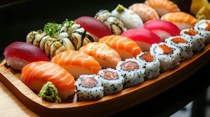 A Vibrant and Colorful Sushi Set with Fresh Fish, Premium Ingredients, and Traditional Accompaniments for the Ultimate Japanese Dining Experience