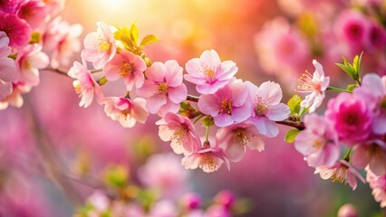 Obraz premium Pink Flowers Tilt-Shift Spring Greeting Card Background