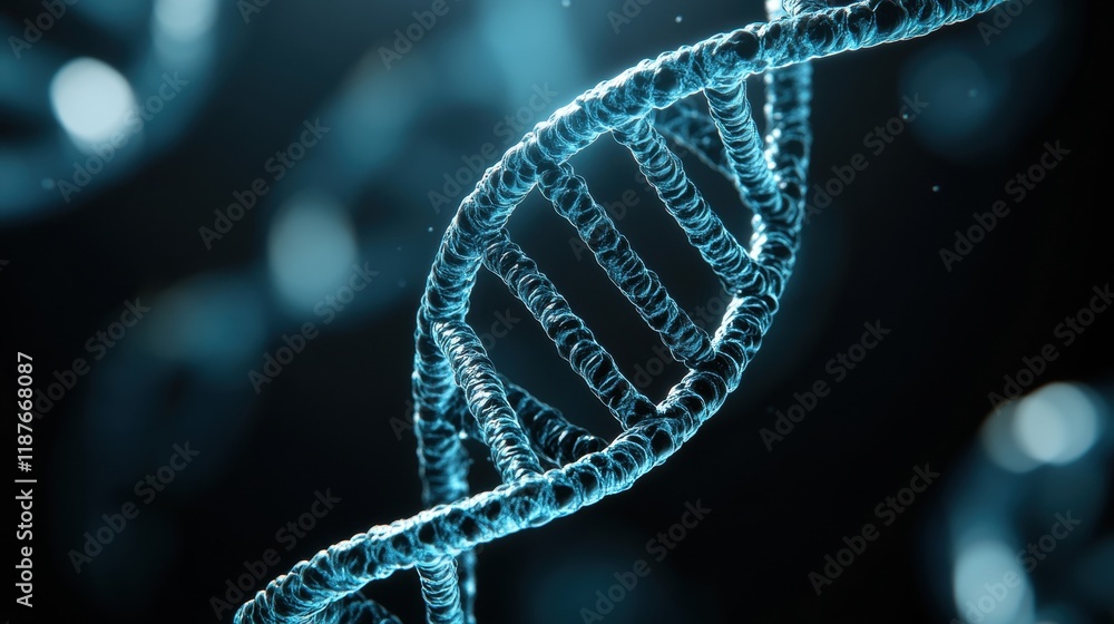Poster a close-up view of a dna double helix, showcasing its intricate structure and glowing blue represent