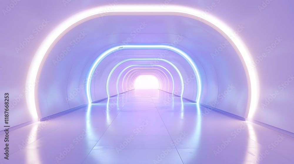 Poster perspective view of illuminated tunnel with arched ceiling