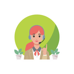 Call Center Woman Vector Illustration, Flat Design Character