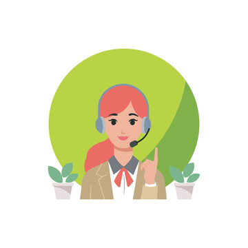 Call Center Woman Vector Illustration, Flat Design Character