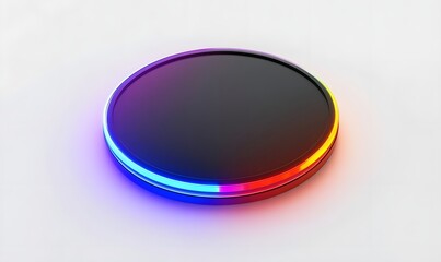 Neon-lit circular platform, black disc with vibrant RGB border.