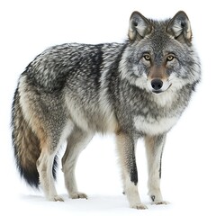 Fototapeta premium Gray wolf standing in snow, wildlife photography, winter habitat