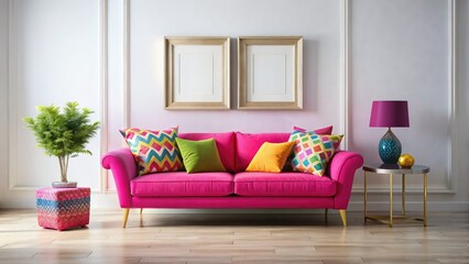 Pink Sofa, White Room, Blank Frame - AI Fashion Photography